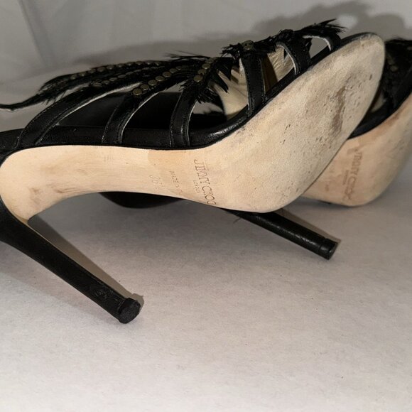 38.5/8.5❤️ ITALY Jimmy Choo Leather Feather Studded Stiletto Sandals High Heels - Picture 5 of 11